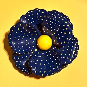 Vintage Metal Blue & Yellow Floral Hand Painted Floral Pin